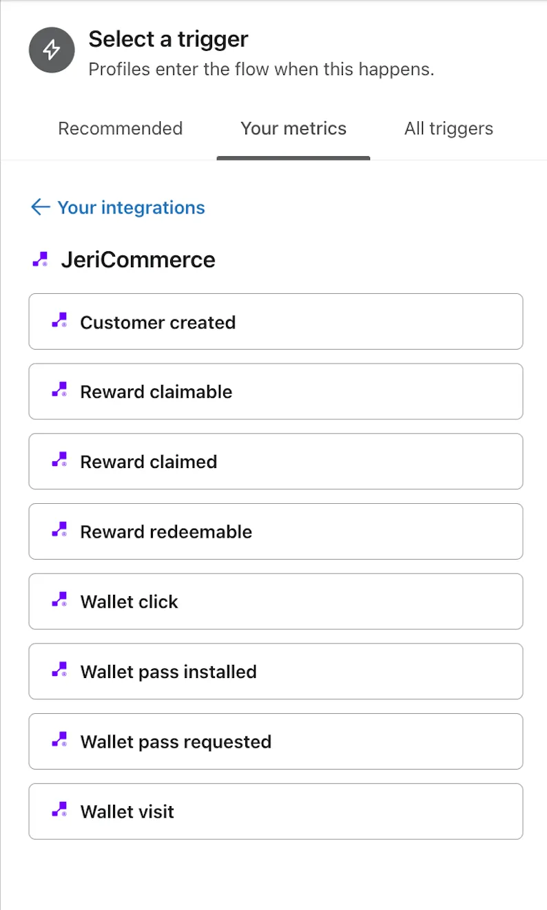 Wallet triggers and actions dashboard