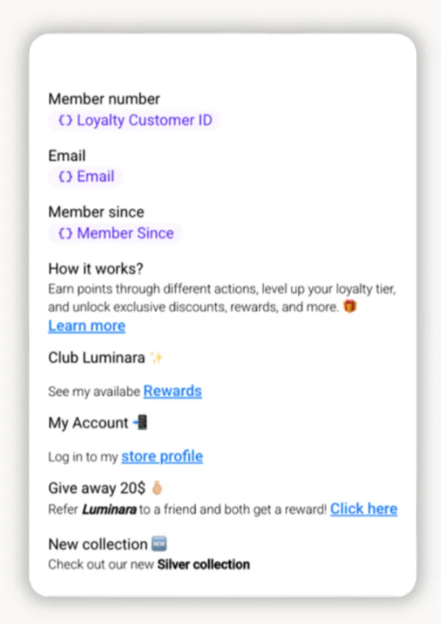 Wallet pass back features and rewards profile